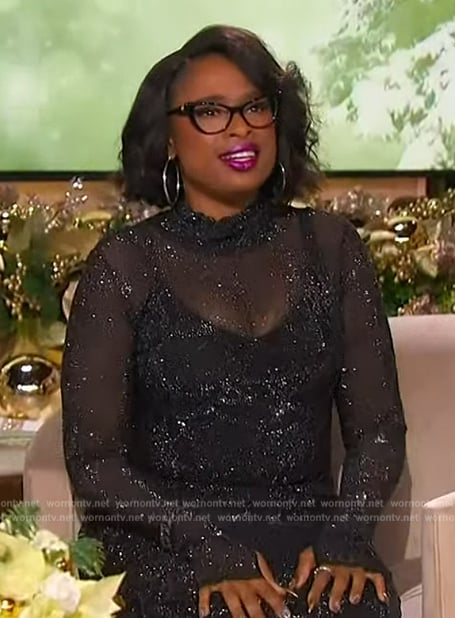 Jennifer’s black sheer rhinestone dress on The Jennifer Hudson Show