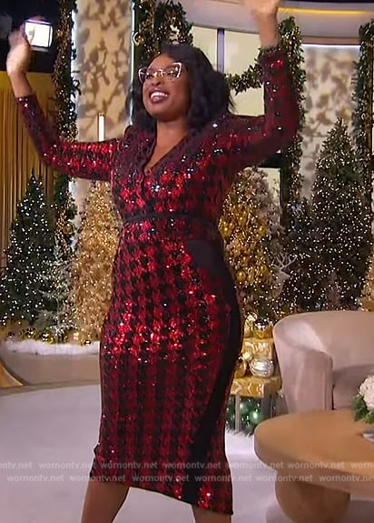 Jennifer’s red houndstooth sequin dress on The Jennifer Hudson Show