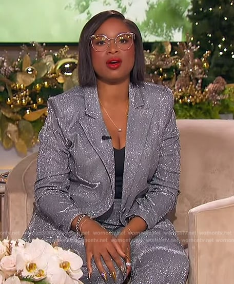 Jennifer’s silver metallic blazer and pants on The Jennifer Hudson Show