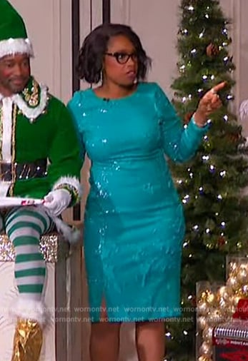 Jennifer’s turquoise sequin mini dress on The Jennifer Hudson Show