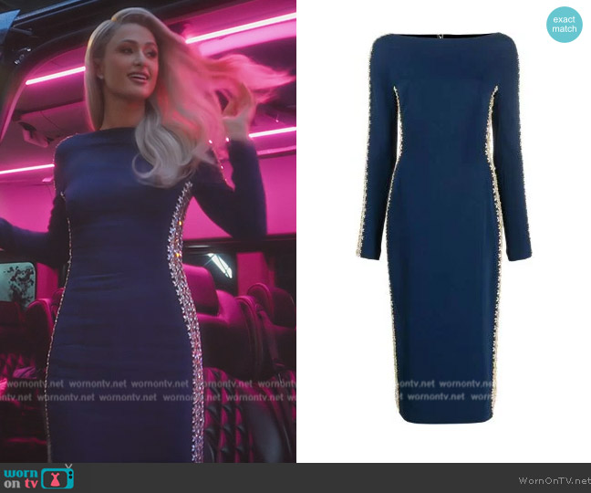 Jenny Packham Cosmos midi dress worn by Paris Hilton on Paris in Love