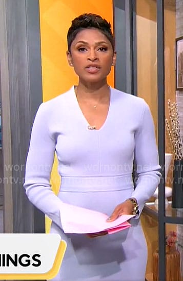 Jericka Duncan’s lavender v-neck dress on CBS Mornings