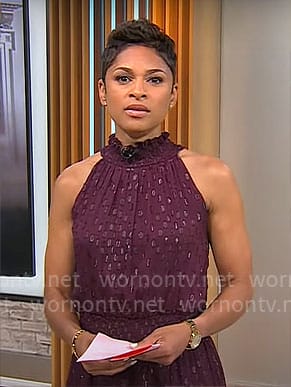 Jericka Duncan’s burgundy metallic dress on CBS Mornings