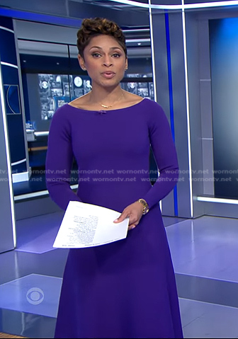 Jericka’s purple long sleeve dress on CBS Evening News