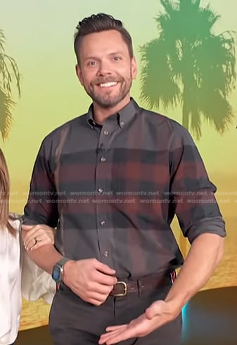 Joel McHale’s grey plaid shirt on Access Hollywood