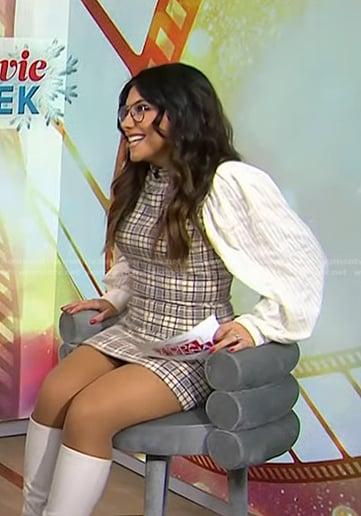 Joelle Garguilo’s grey plaid mini dress on Today