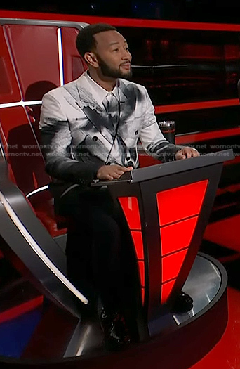 John Legend’s dragonfly print shirt and blazer on The Voice