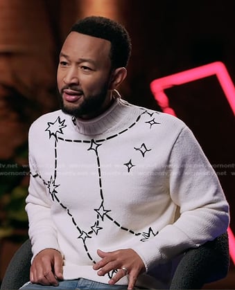 John Legend’s white star print sweater on The Voice