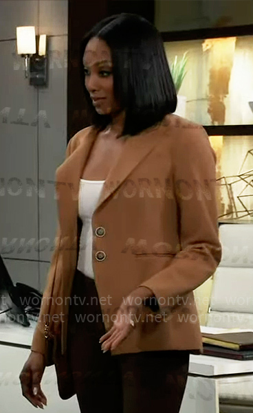 Jordan’s camel blazer on General Hospital