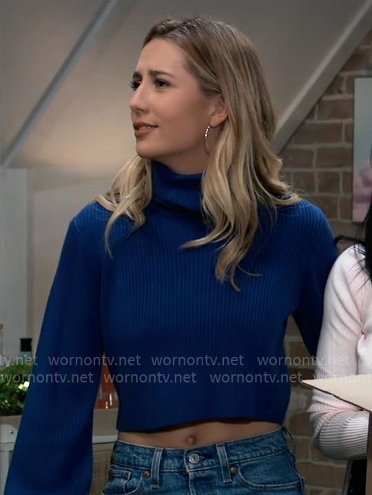 Josslyn’s blue cropped turtleneck on General Hospital