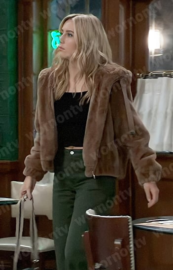 Josslyn’s brown fur jacket on General Hospital
