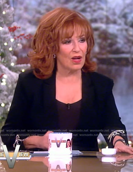 Joy’s black embellished bow sleeve blazer on The View