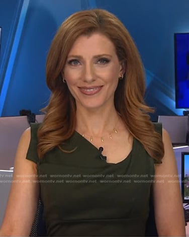 Julia Boorstin’s army green asymmetric neck dress on NBC News Daily