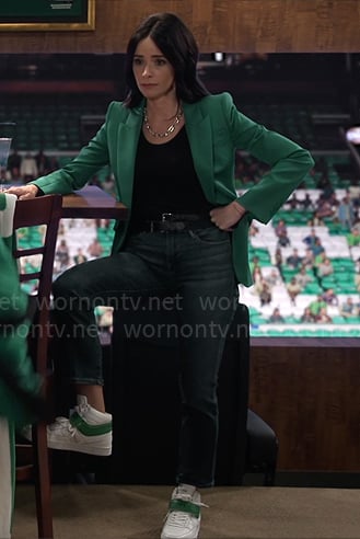 Julia’s green blazer and sneakers on Extended Family