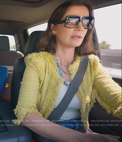 Julia’s yellow tweed fringe trim jacket on The Real Housewives of Miami