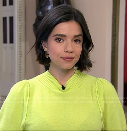Julie’s yellow puff sleeve sweater on NBC News Daily