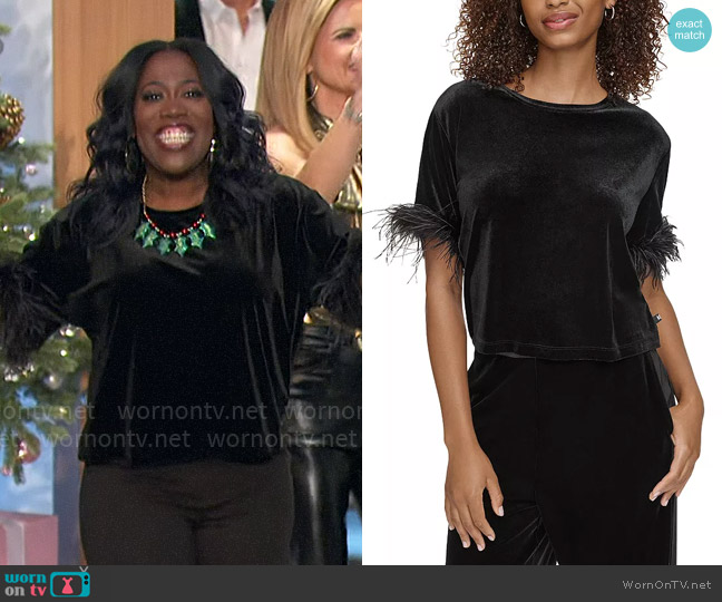 Karl Lagerfeld Paris Feather Cuff Velvet Top worn by Sheryl Underwood on The Talk