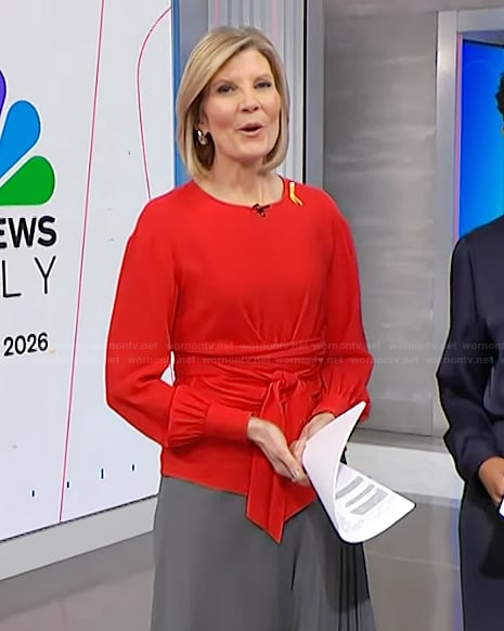 Kate’s red tie waist blouse on NBC News Daily