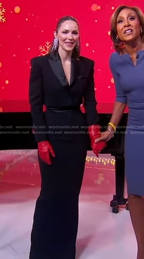 Katharine McPhee’s black cropped blazer and skirt on Good Morning America