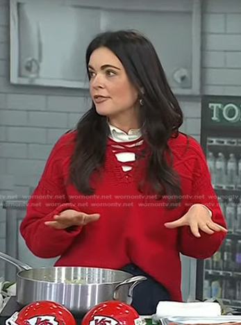 Katie Lee’s red lace-up knit sweater on Today