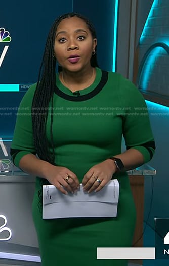 Kay Angrum’s green stripe trim knit dress on NBC News Daily