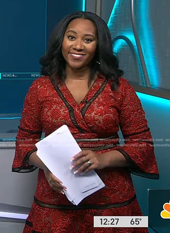 Kay Angrum’s red embroidered lace dress on NBC News Daily