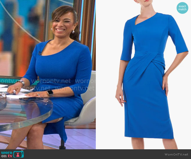 Kay Unger Alexa Asymmetric Dress in Deep Blue worn by Michelle Miller on CBS Mornings