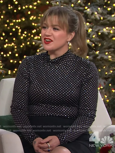 Kelly’s black rhinestone embellished top on The Kelly Clarkson Show