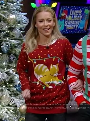 Kelly’s cat print light up Christmas sweater on Live with Kelly and Mark