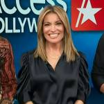 Kit’s black satin ruched sleeve top on Access Hollywood