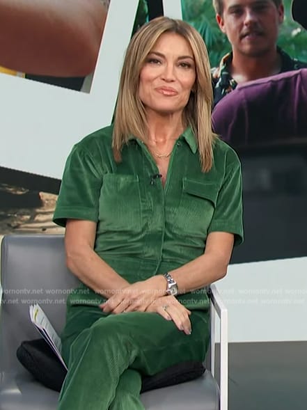 Kit’s green corduroy utility jumpsuit on Access Hollywood