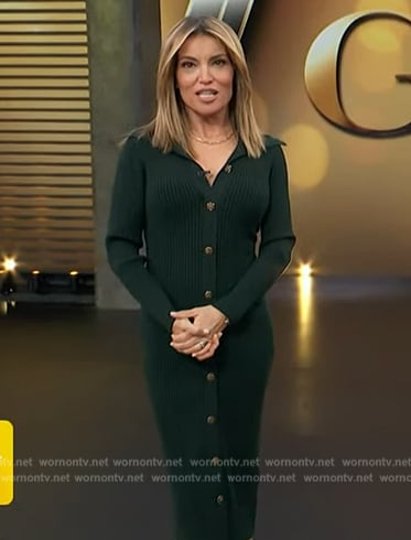 Kit’s green ribbed button down dress on Access Hollywood