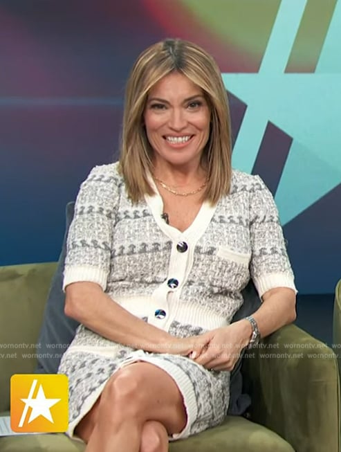 Kit’s ivory button front knit sweater dress on Access Hollywood