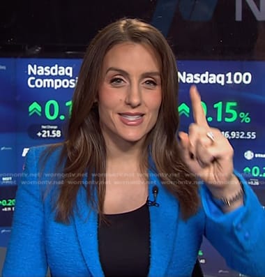 Kristina Partsinevelos’s blue tweed blazer on NBC News Daily