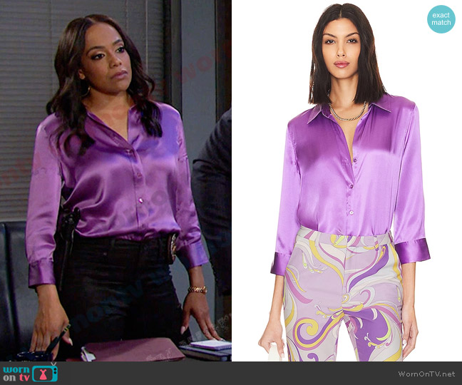 L'Agence Dani 3/4 Sleeve Blouse in Orchid worn by Jada Hunter (Elia Cantu) on Days of our Lives