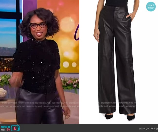 L'Agence Livvy Mid-Rise Straight-Leg Leather Trousers worn by Jennifer Hudson on The Jennifer Hudson Show