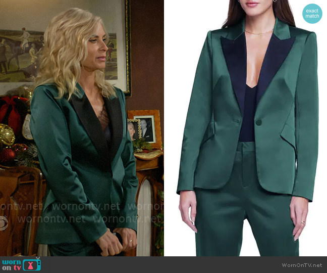 L'Agence Chamberlain Colorblock Satin Blazer in Botanical Green worn by Ashley Abbott (Eileen Davidson) on The Young and the Restless
