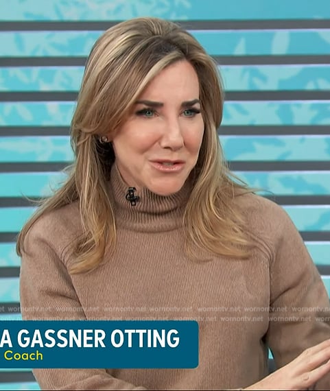 Laura Gassner Otting’s beige turtleneck sweater on Access Hollywood