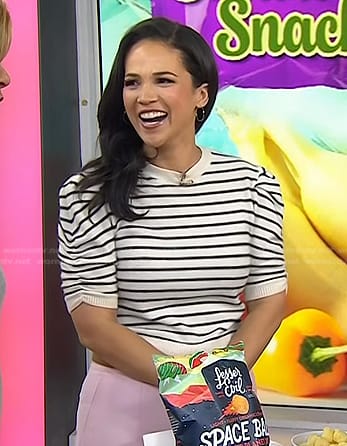 Laura Jarrett’s white striped puff sleeve top on Today