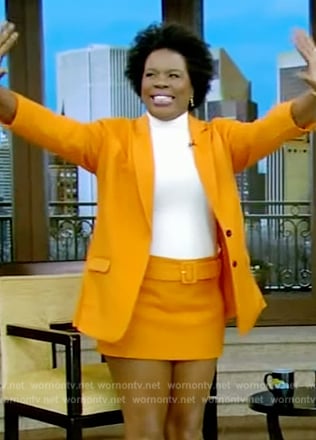 Leslie Jones’s orange blazer and mini skirt on Live with Kelly and Mark