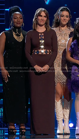Lila Forde’s brown embellished cutout dress on The Voice