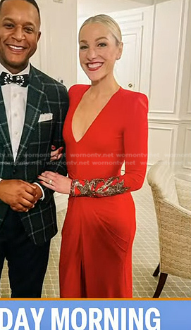 Lindsay Czarniak’s red embellished cuff dress on Today