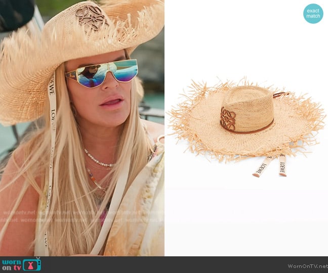 Loewe Anagram Fringe Raffia Sun Hat worn by Heather Gay on The Real Housewives of Salt Lake City