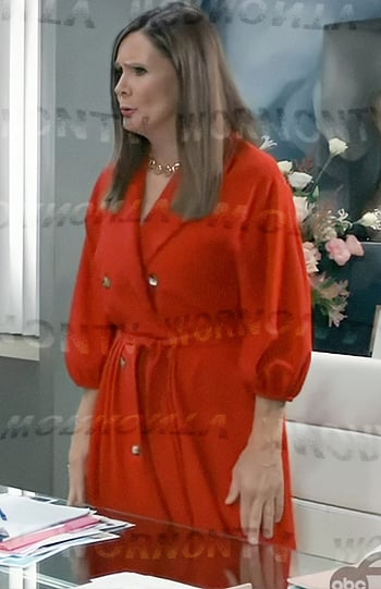 Lucy’s red double-breasted dress on General Hospital
