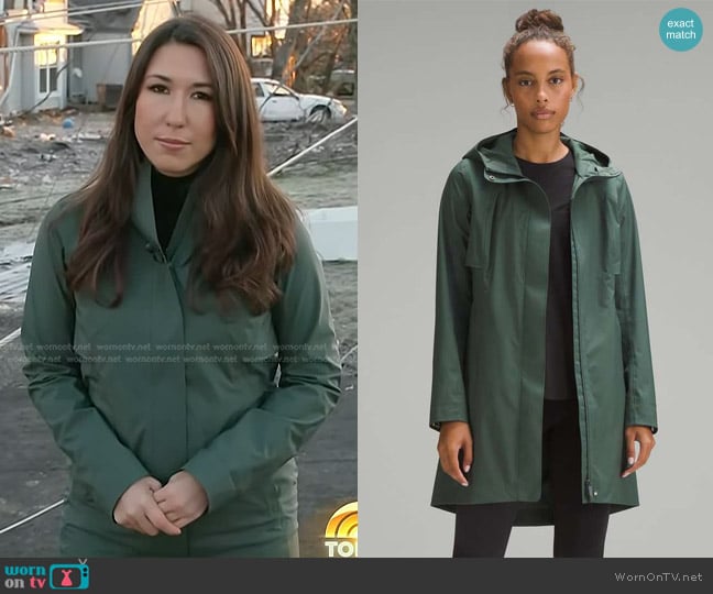 Lululemon Rain Rebel Jacket in Dark Forest worn by Marissa Parra on Today