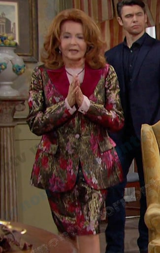 Maggie’s metallic floral blazer and skirt on Days of our Lives