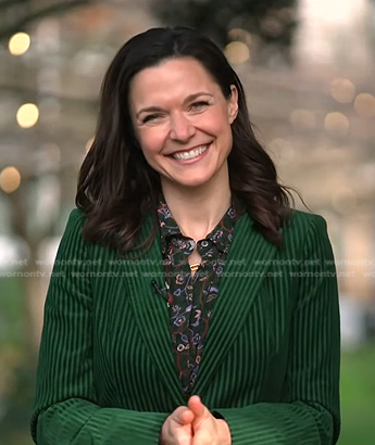 Maggie Rulli’s green velvet blazer and floral dress on Good Morning America