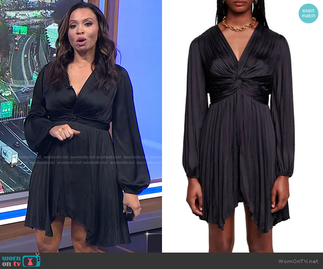 Maje Rivily Pleated Long Sleeve Dress worn by Adelle Caballero on Today