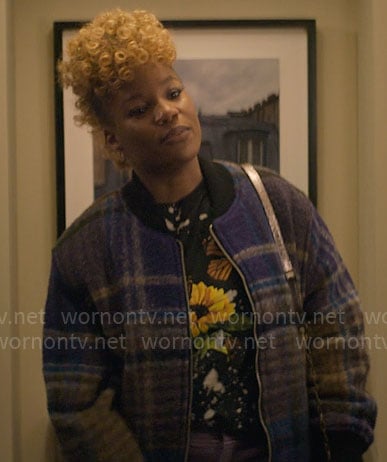 Malaika’s plaid bomber jacket on The Other Black Girl