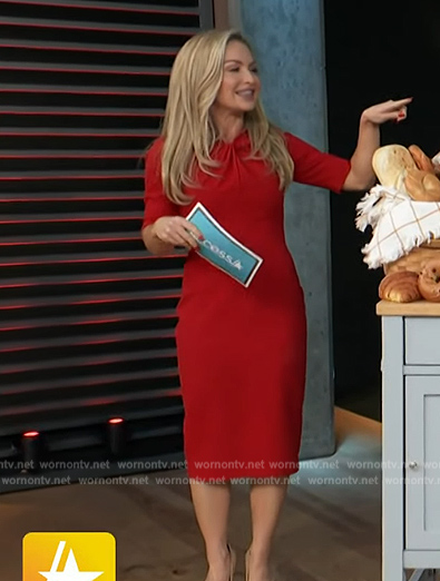 Maria Provenzano’s red twist neck dress on Access Hollywood